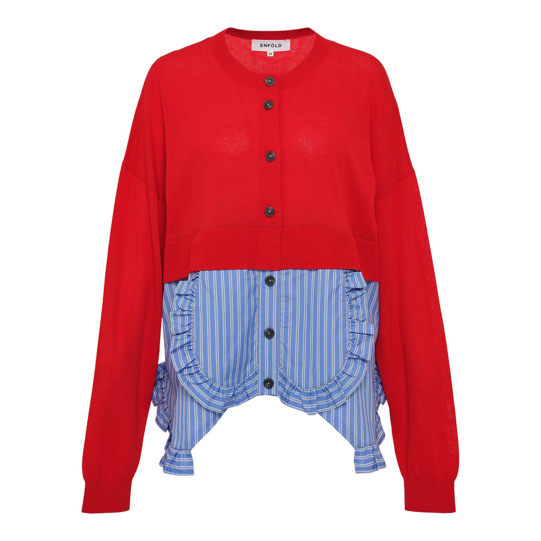 Club21 - ENFOLD - Frilly Bottom Cardigan - CARDIGANS - Red