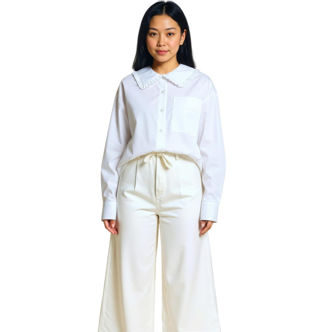 Club21 - ENFOLD - Frilly Collar Shirt - BLOUSES - White