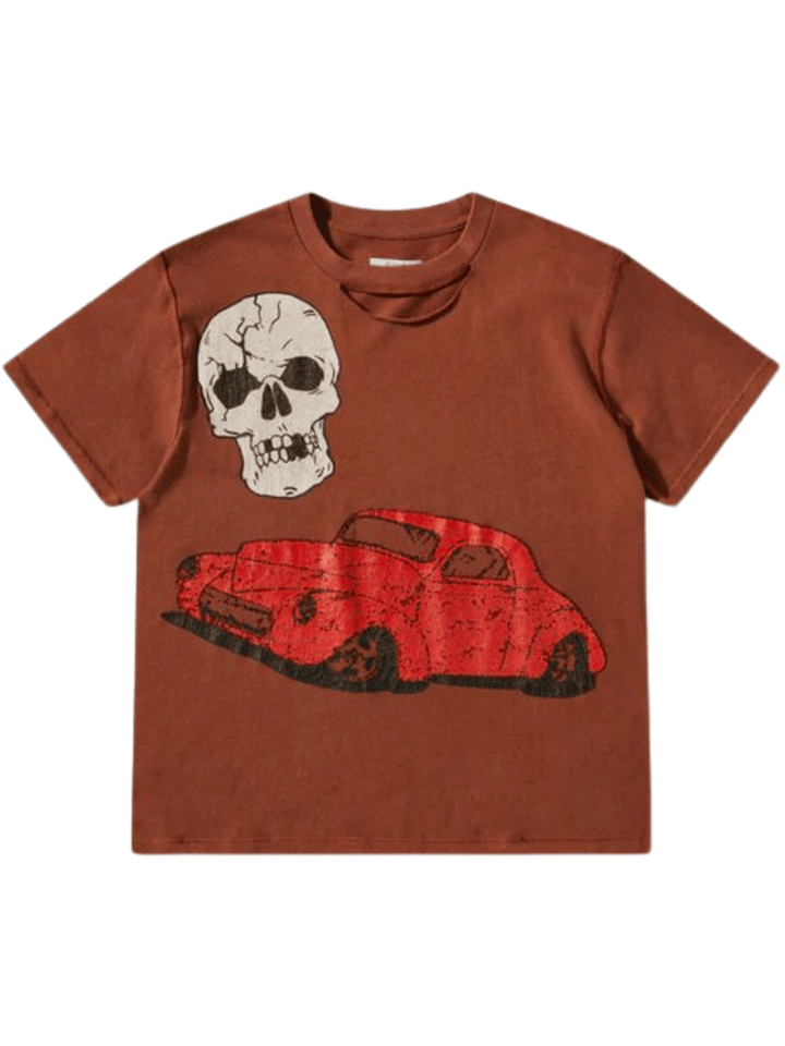 ERL-Unisex-Ripped-Collar-Skull-Red-Tee-Brown-1