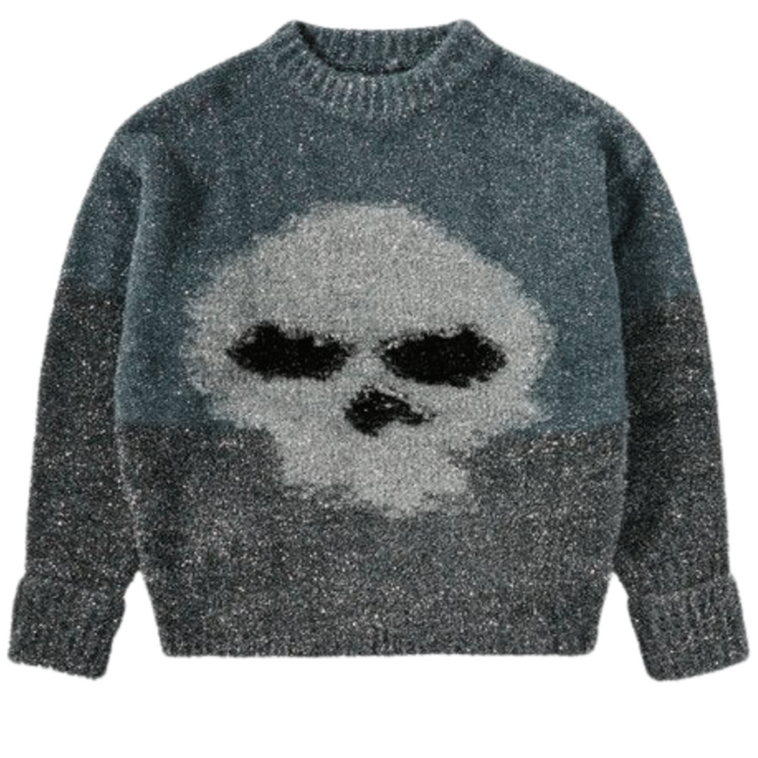 Unisex Glitter Skull Intarsia Top