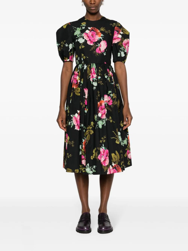 Erdem-Short-Sleeve-A-Line-Midi-Dress-Black-2