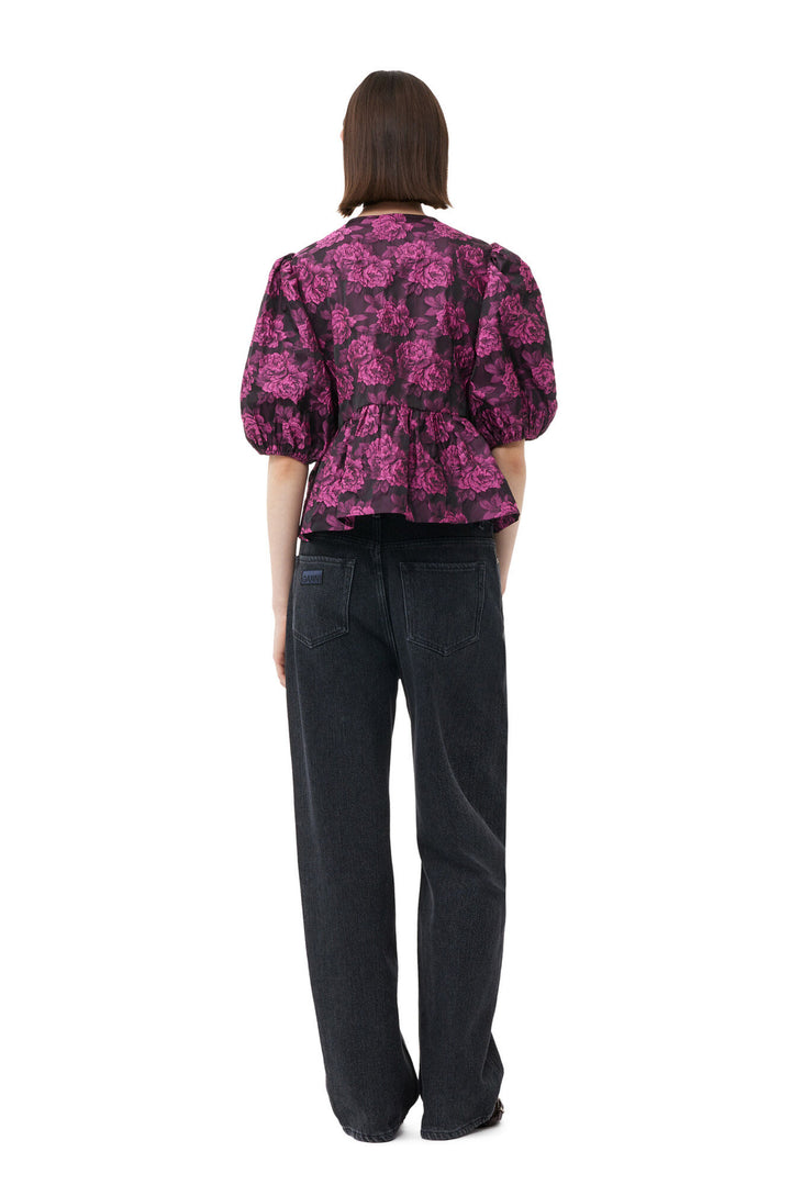 Botanical Jacquard Peplum Blouse