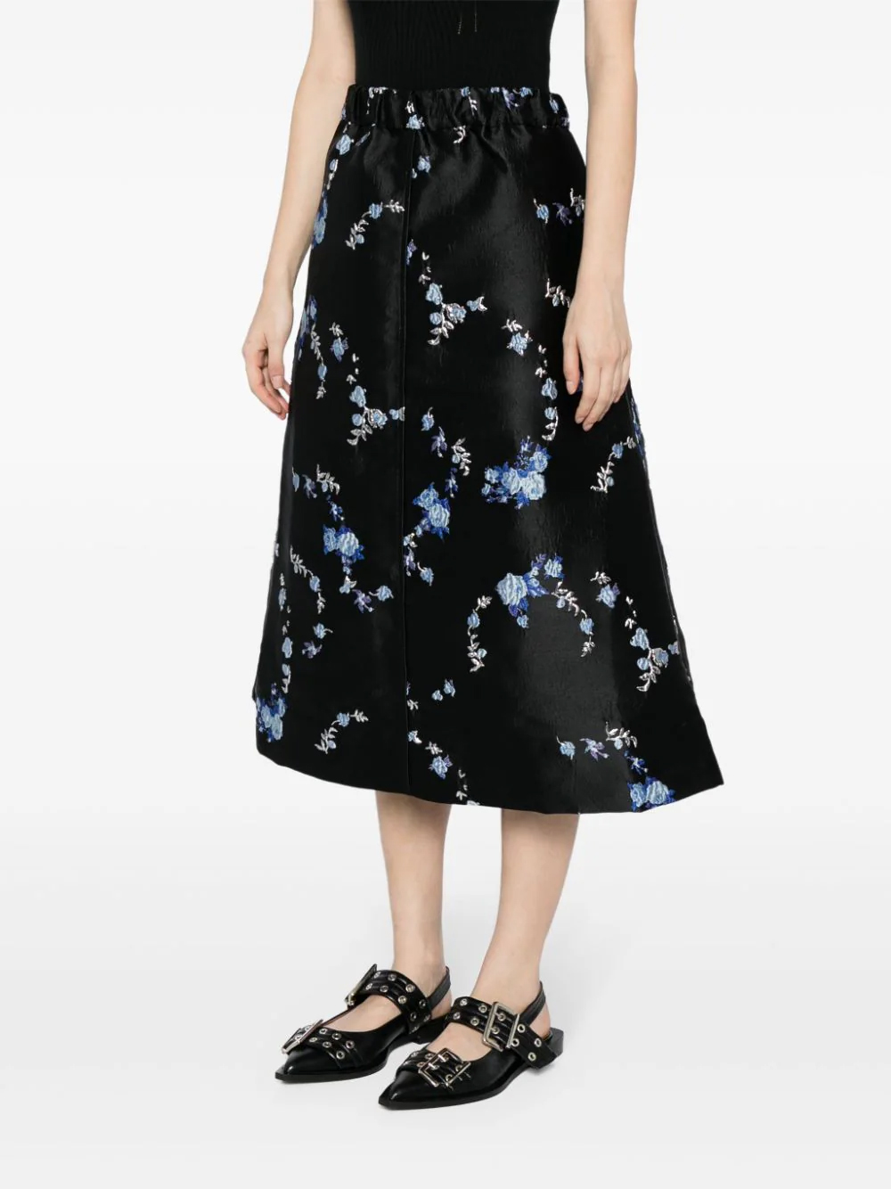 GANNI-3D-Jacquard-Elasticated-Midi-Skirt-Black-3