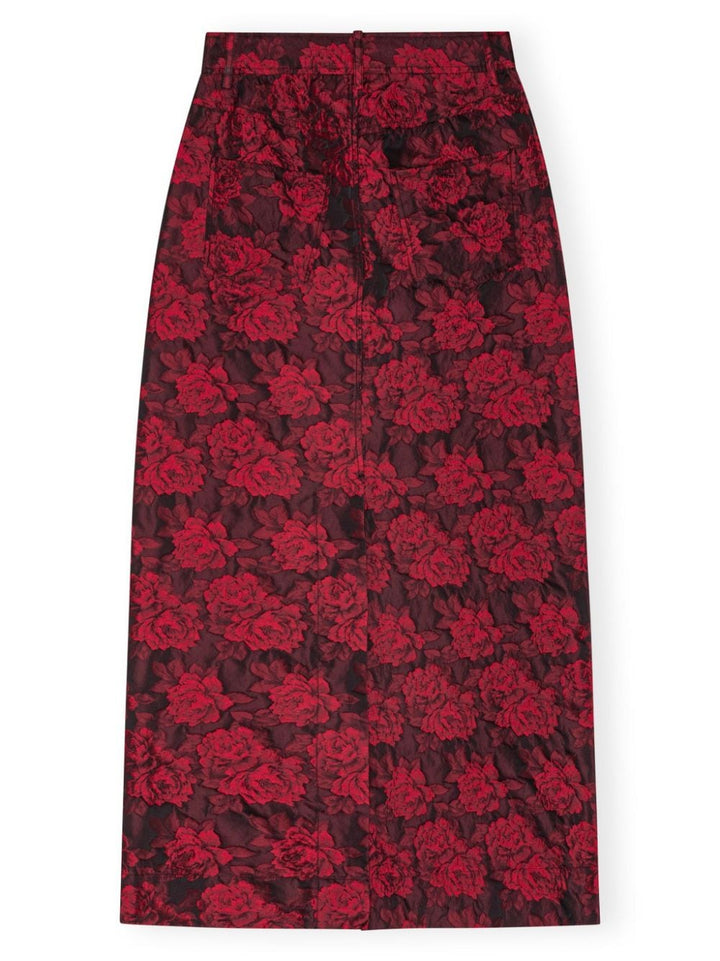 GANNI-Botanical-Jacquard-Long-Skirt-Red-5