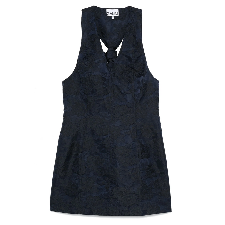 Botanical Jacquard Tie Strap Midi Dress