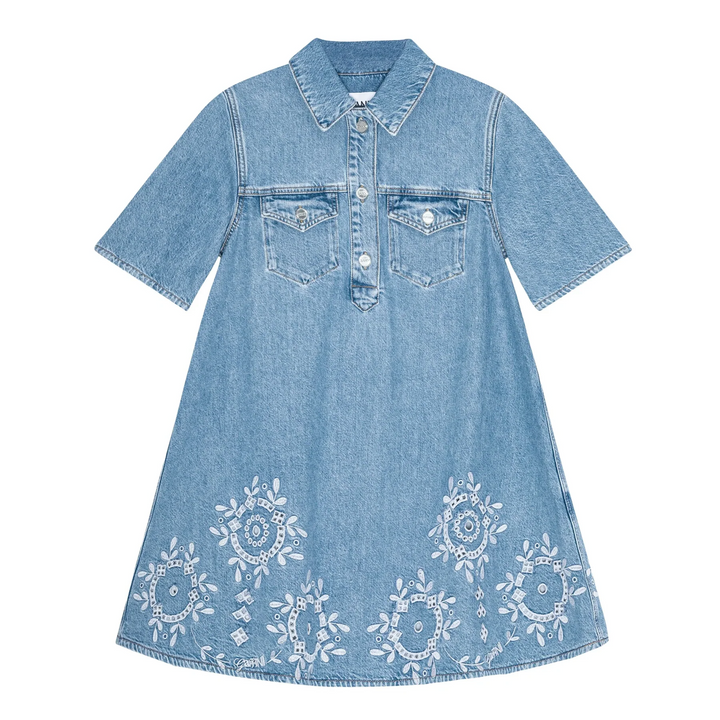 Broderie Anglaise Denim Mini Dress