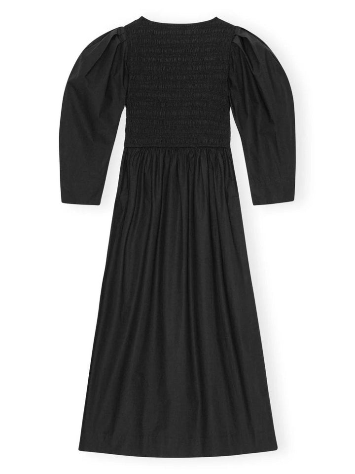 GANNI-Cotton-Poplin-Open-Neck-Smock-Dress-Black-6