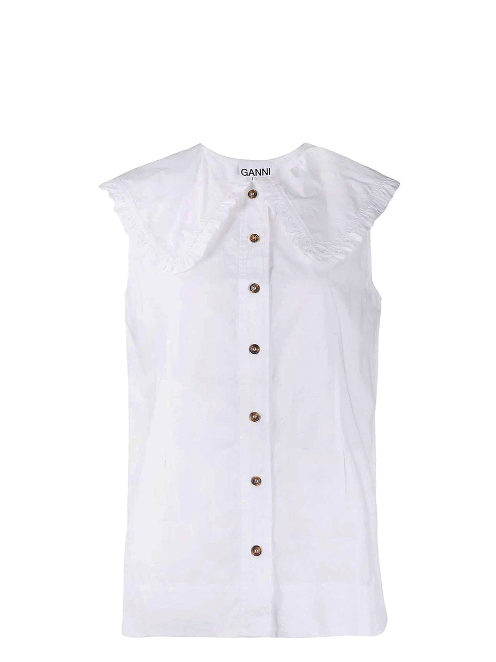 GANNI Cotton Poplin Peter Pan Collar Top White 1