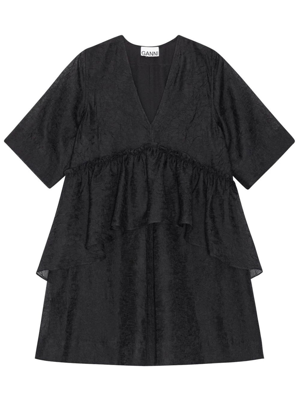 GANNI-Crinkled-Georgette-Flounce-Mini-Dress-Black-1