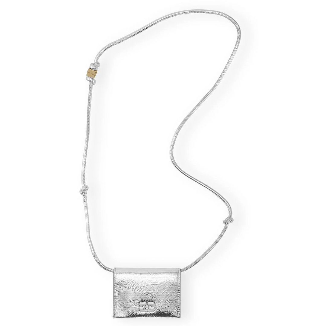 Ganni Bou Wallet On Strap Silver