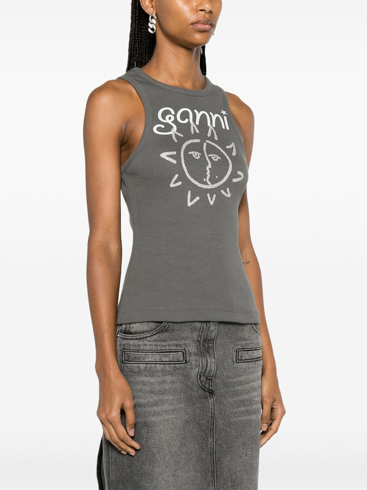 GANNI-Graphic-Rib-Sun-Tank-Top-Grey-2