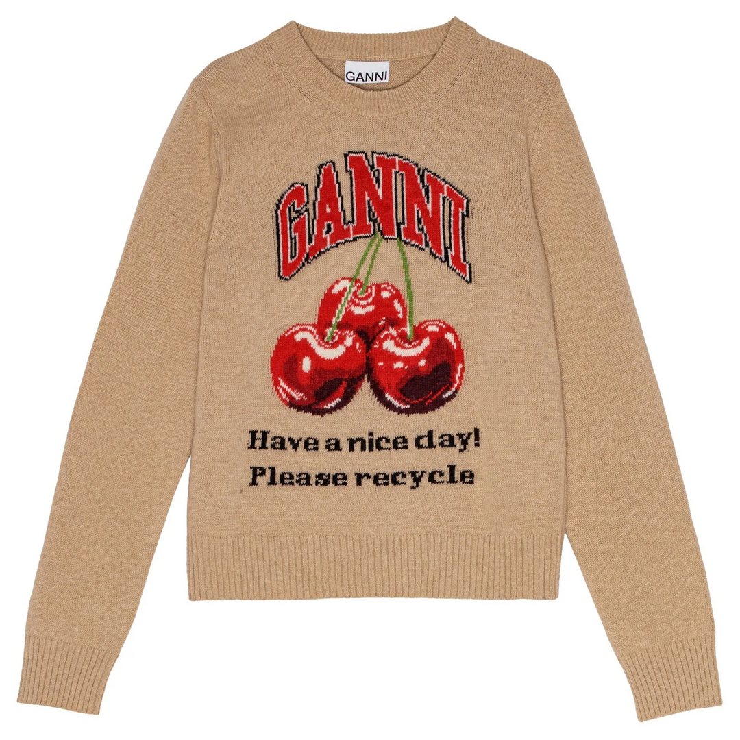 Graphic Wool Mix Cherry Crewneck Sweater