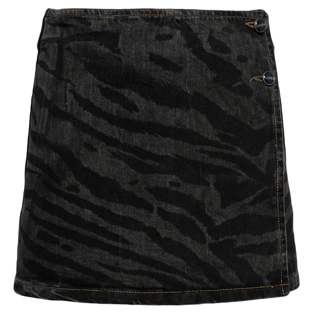 Lazer Denim Wrap Mini Skirt