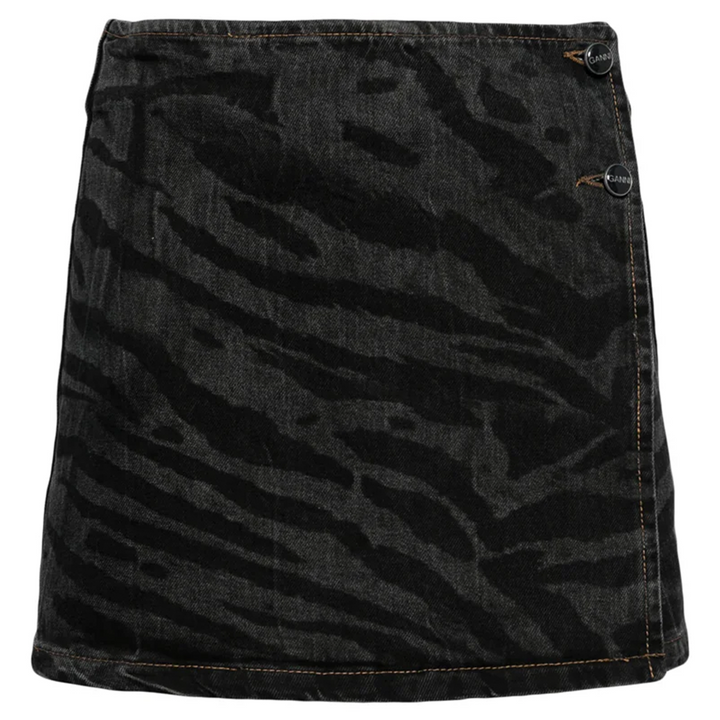 Lazer Denim Wrap Mini Skirt