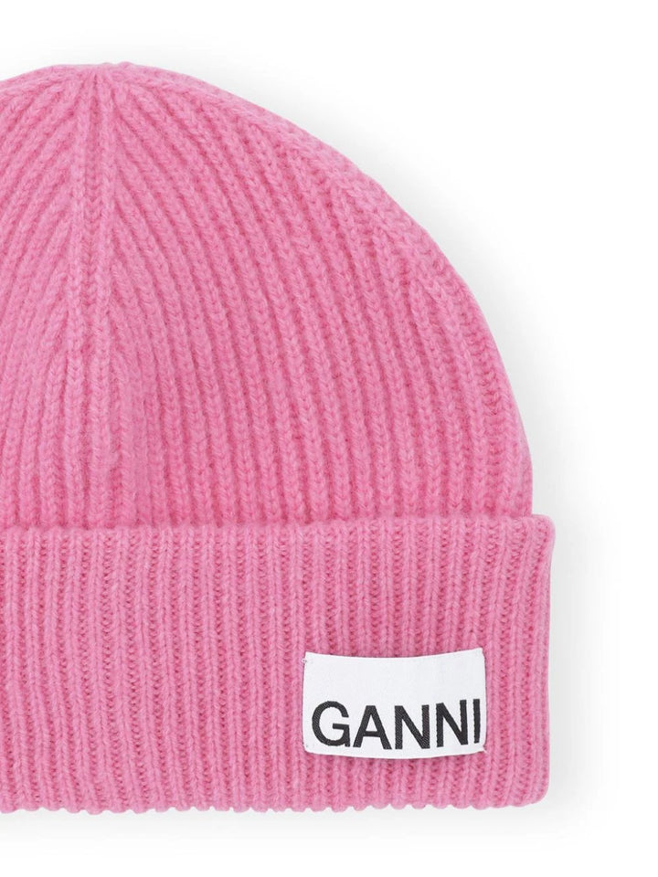 GANNI-Light-Structured-Rib-Knit-Beanie-Pink-2