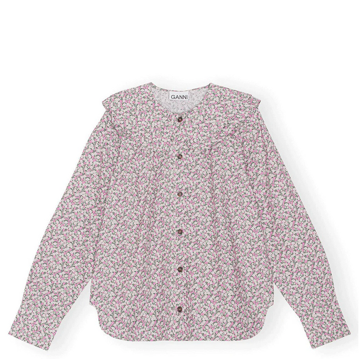 Printed Cotton Double-Collar Top