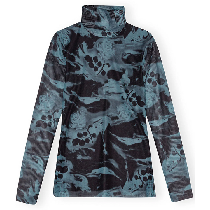 Printed Mesh Long Sleeve Rollneck Top