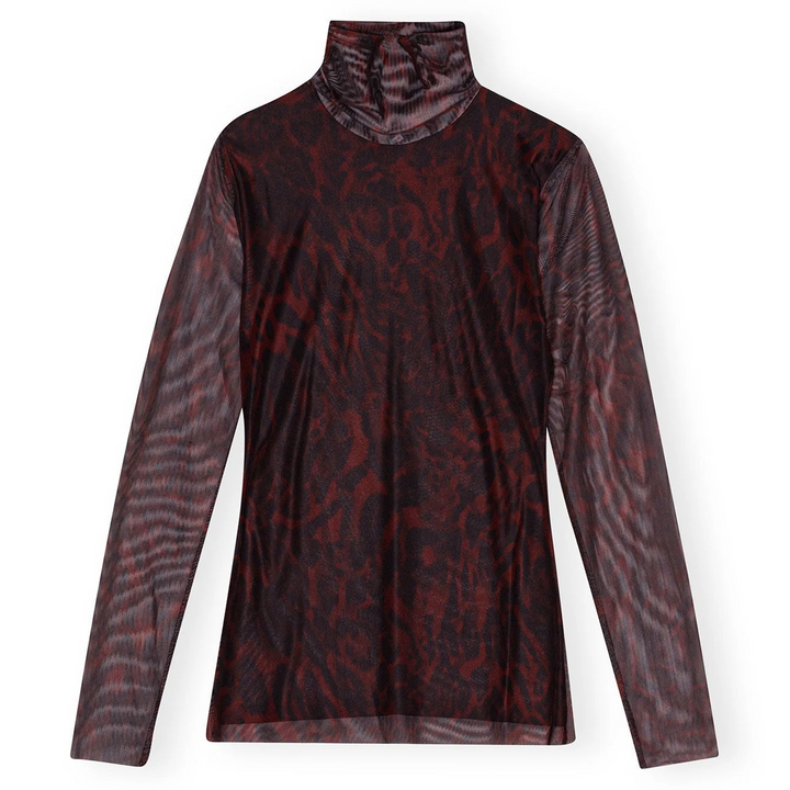 Printed Mesh Long Sleeve Top