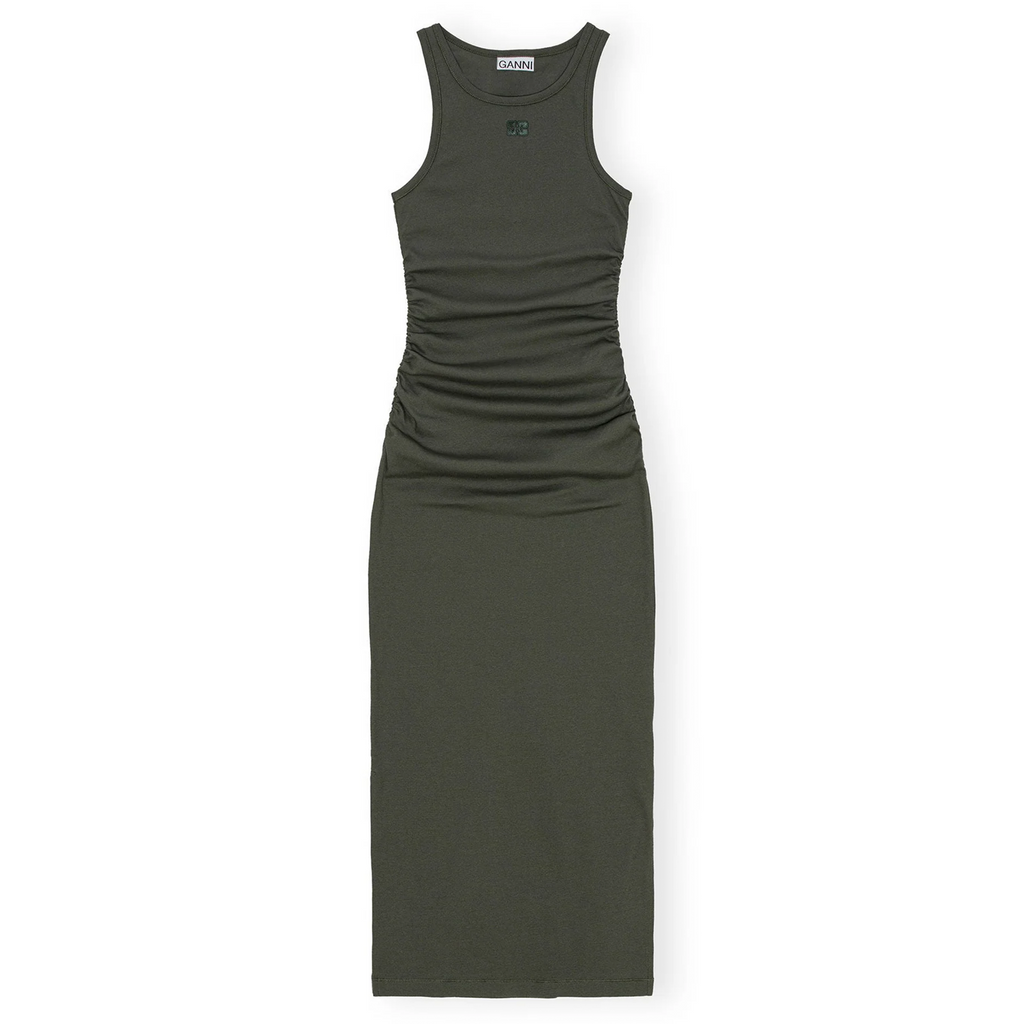 corset style bodycon dress Ganni Printed Mesh Sleeveless Midi Dress main image 1