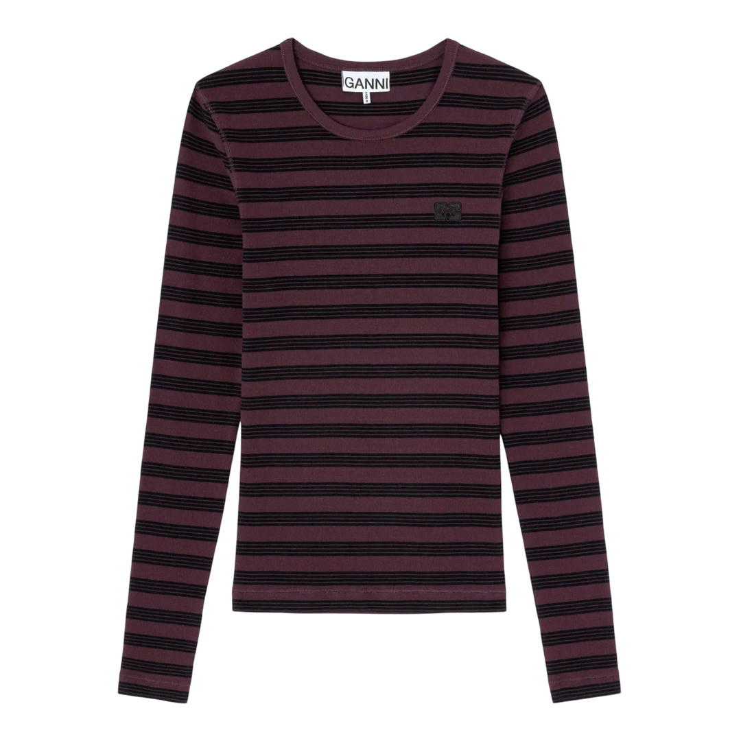 Soft Cotton Stripe Rib Long Sleeve Top