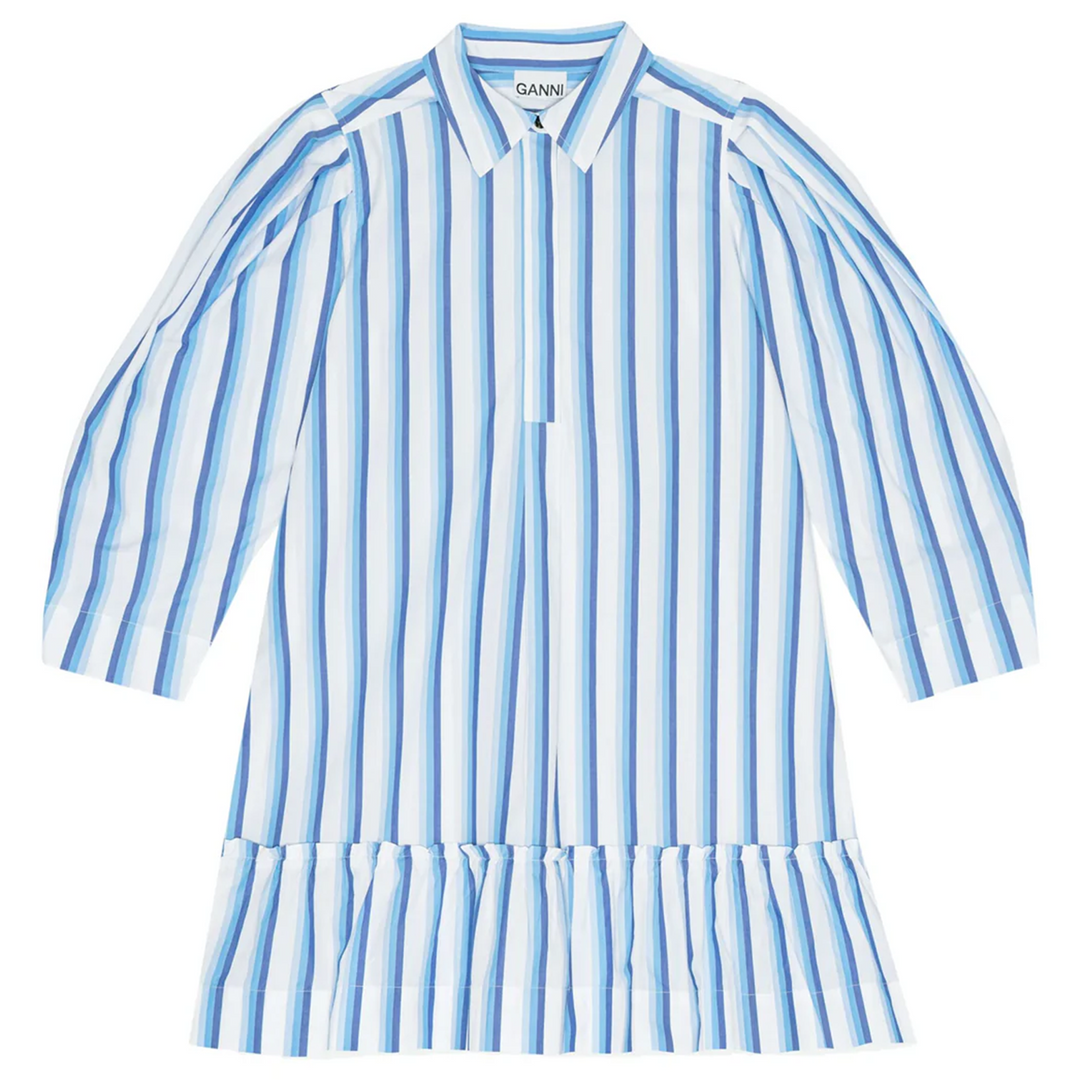 ganni stripe cotton dress Ganni Stripe Cotton Dress in Daphne