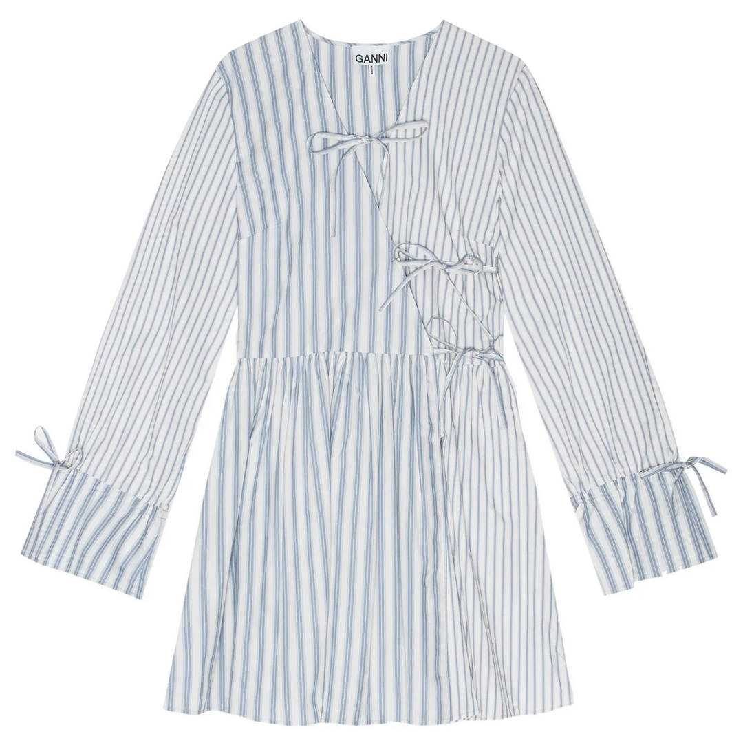 Stripe Cotton Mini Wrap Dress –