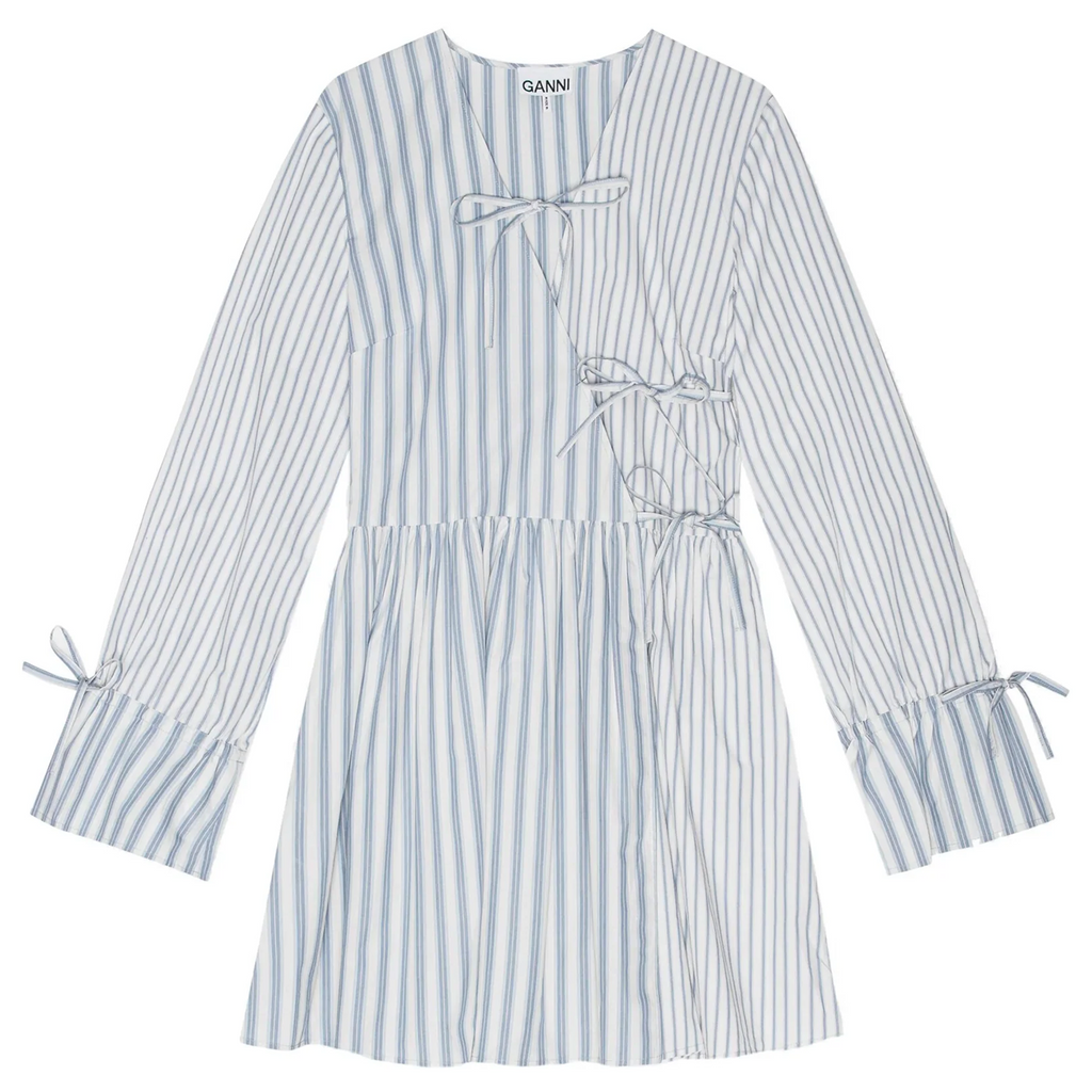 ganni mini wrap dress Stripe Cotton Mini Wrap Dress – Club21.com
