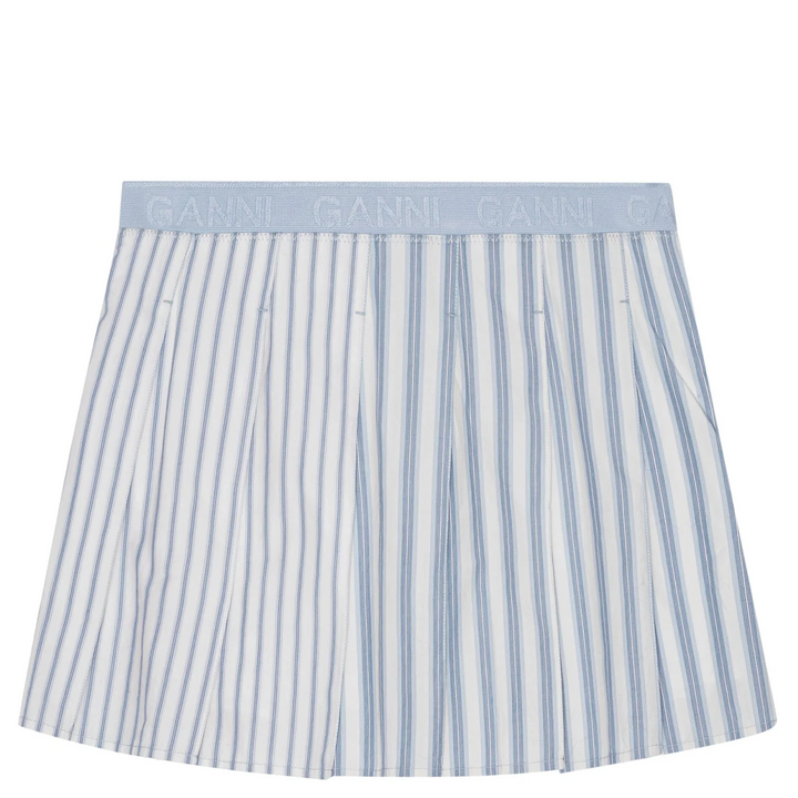 Stripe Cotton Pleated Mini Skirt