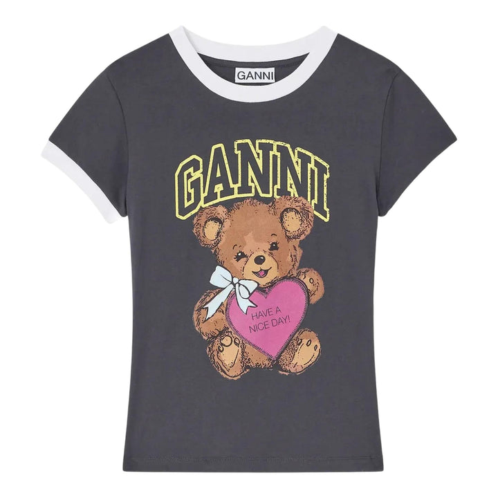 Club21 - GANNI - Basic Cotton Jersey Bear Cropped T-Shirt - TEES - Black