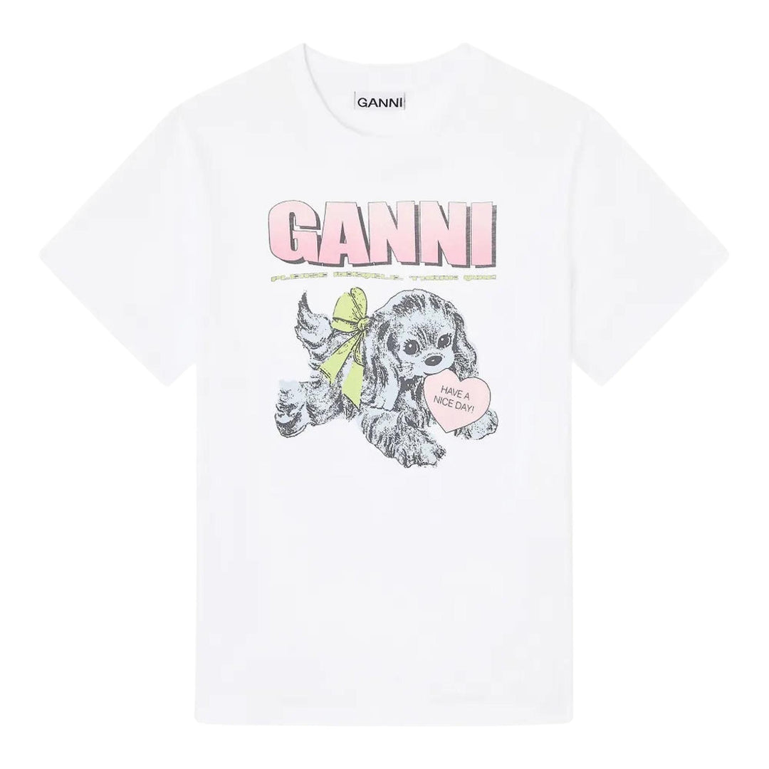 Club21 - GANNI - Basic Cotton Jersey Neon Puppy T-Shirt - TEES - White