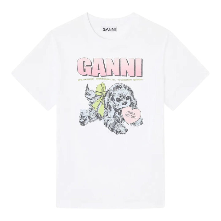 Club21 - GANNI - Basic Cotton Jersey Neon Puppy T-Shirt - TEES - White