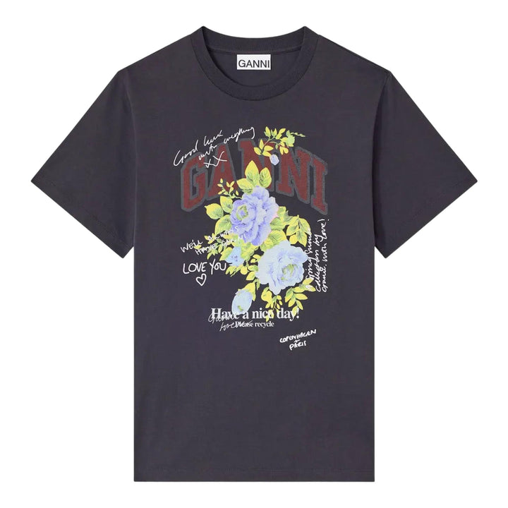 Club21 - GANNI - Basic Cotton Jersey Rose T-Shirt - TEES - Black
