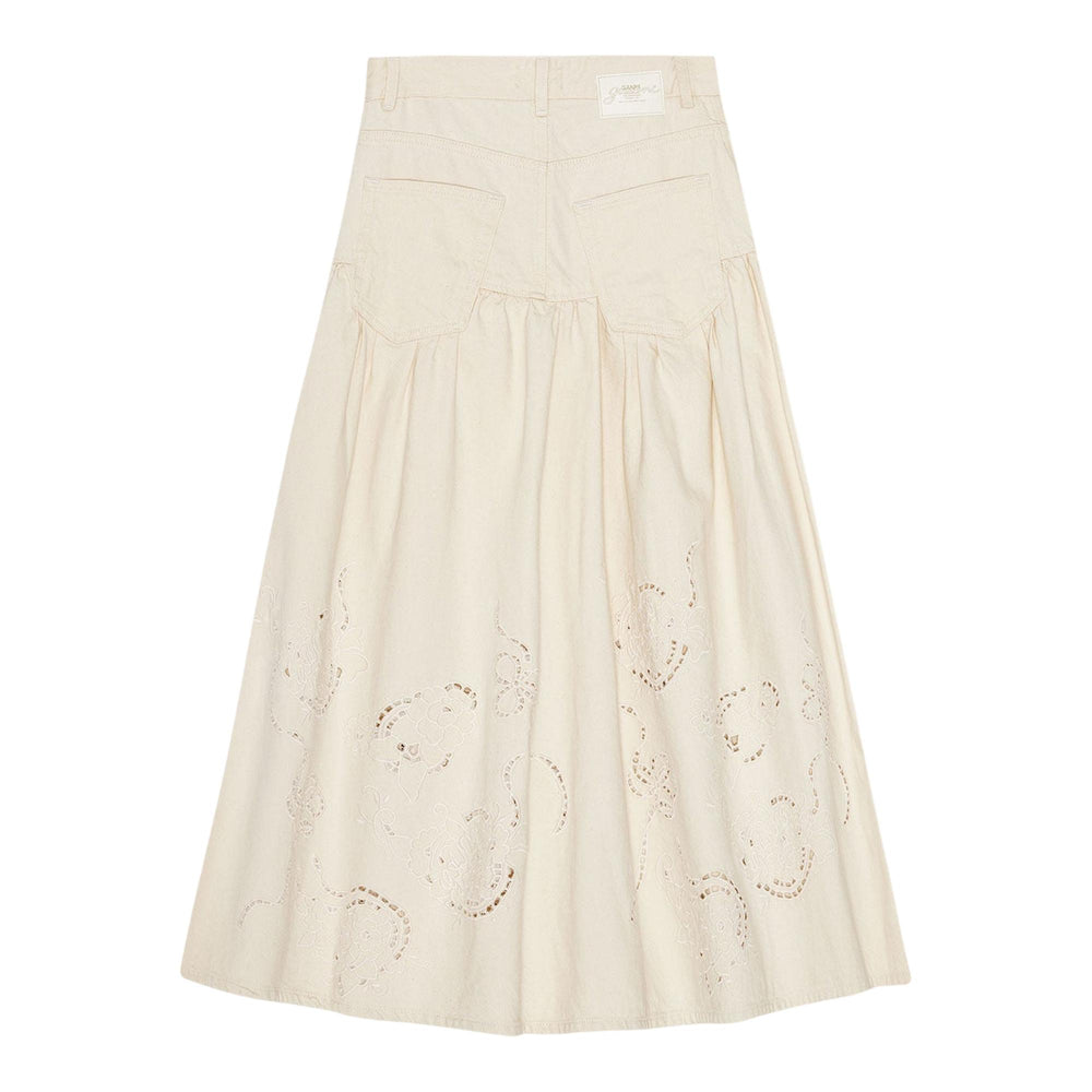 Club21 - GANNI - Broderie Anglaise Denim Long Skirt - SKIRTS - Off-White