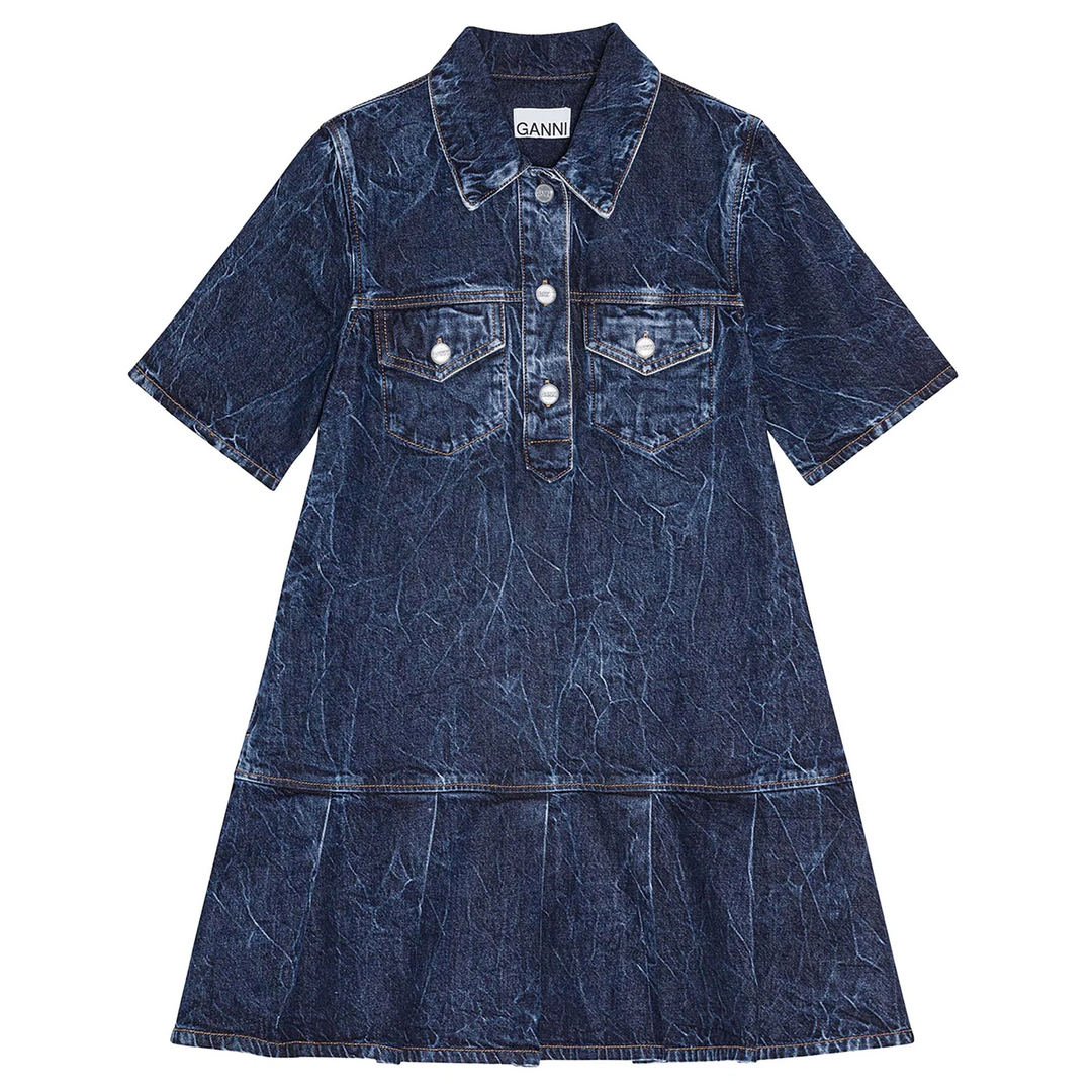 Crinkled Future Denim Mini Dress