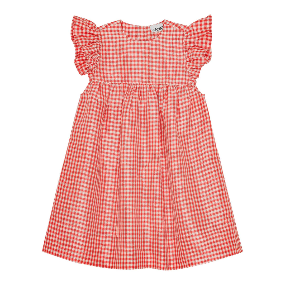 Club21 - GANNI - Crinkled Taffeta Check Dress - WOVEN DRESSES - Red