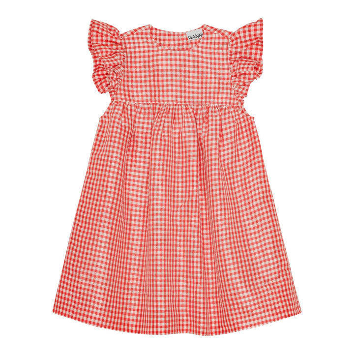 Club21 - GANNI - Crinkled Taffeta Check Dress - WOVEN DRESSES - Red
