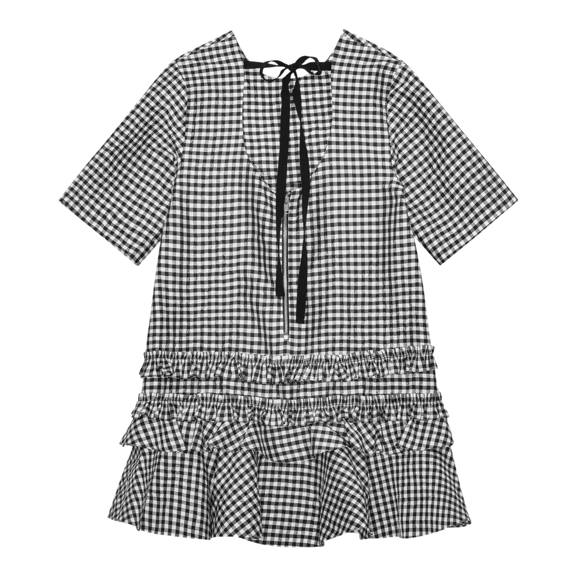 ganni open back mini dress GANNI Crinkled Check Mini Dress