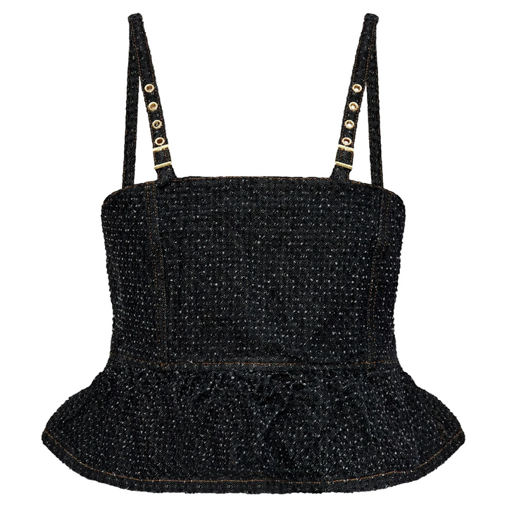 Fluffy Denim Strap Top