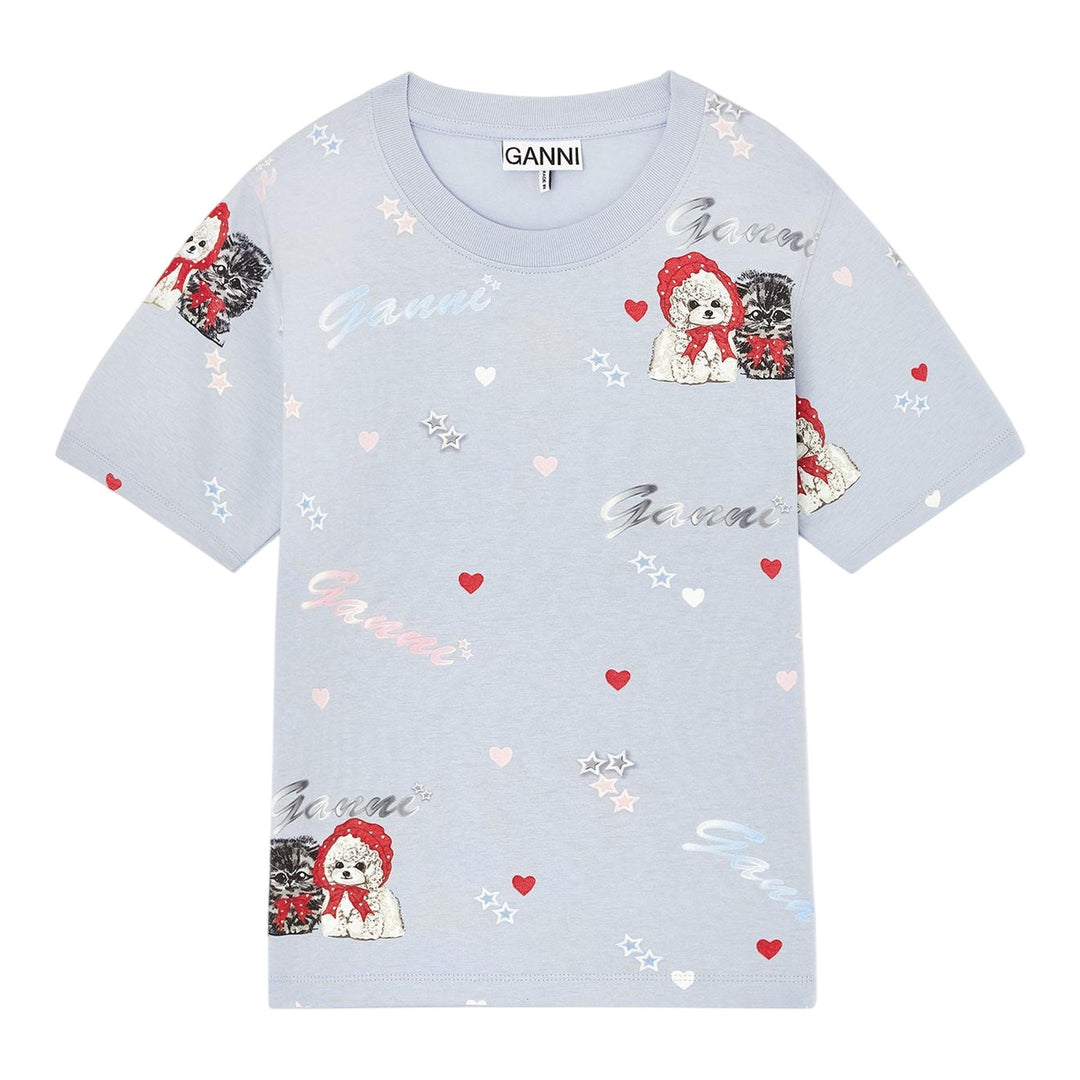 Club21 - GANNI - Heavy Cotton Baby Fit T-Shirt - TEES - Blue