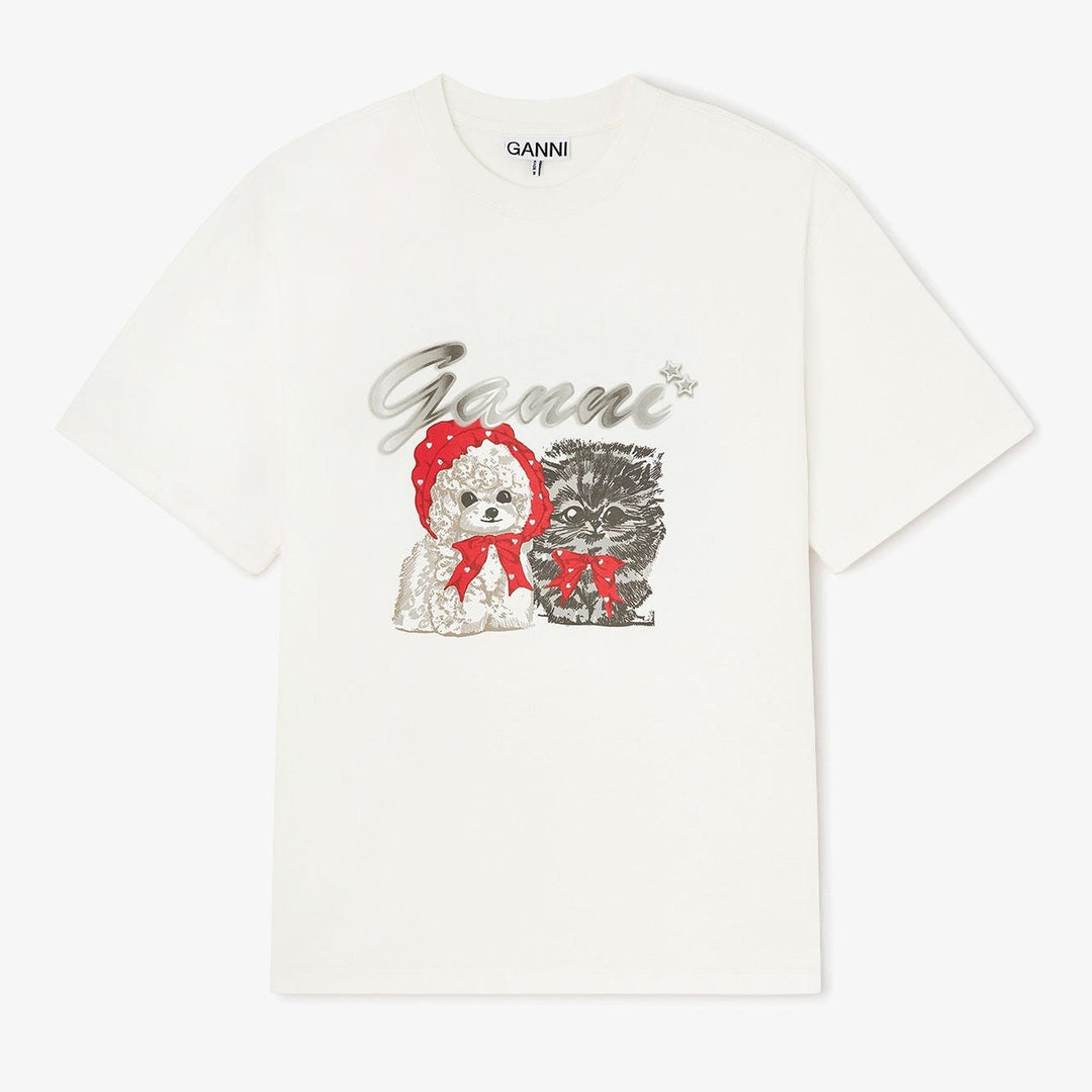 Club21 - GANNI - Heavy Cotton Drop Shoulder T-Shirt - TEES - Off-White