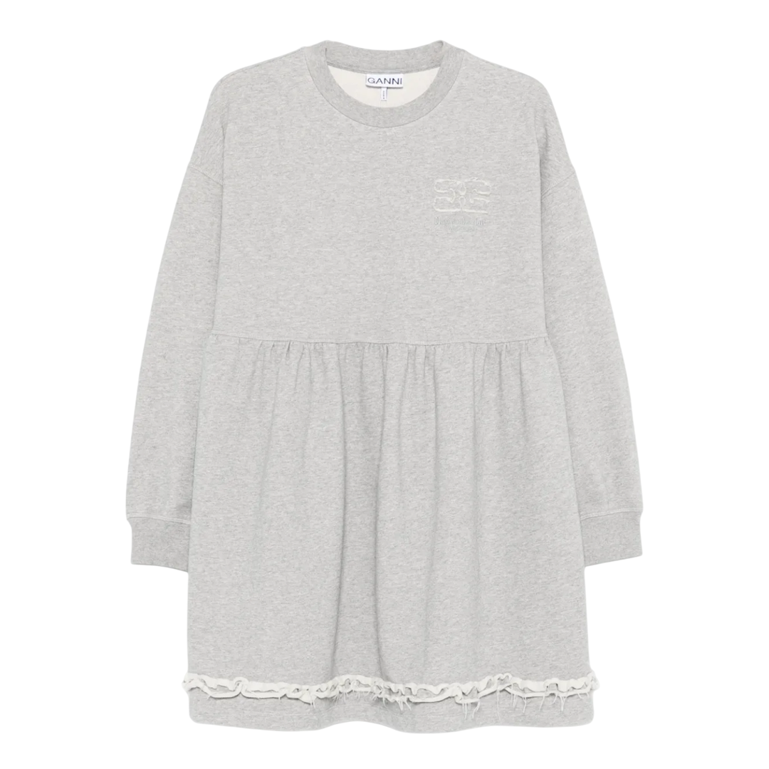 ganni peplum dress Ganni Isoli Crewneck Peplum Dress - Organic cotton, relaxed fit with voluminous ruffle hem