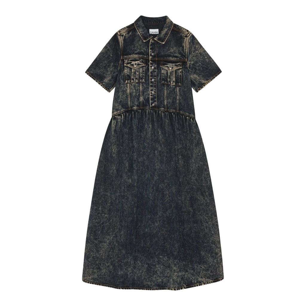 ganni denim maxi dress GANNI Black Washed Denim Dress