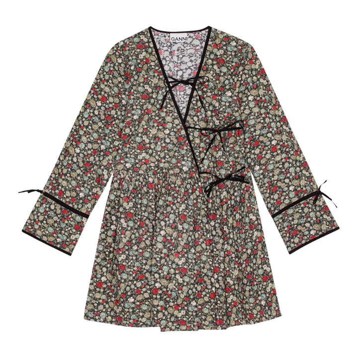 Club21 - GANNI - Printed Cotton Mini Wrap Dress - DRESSES - Multi