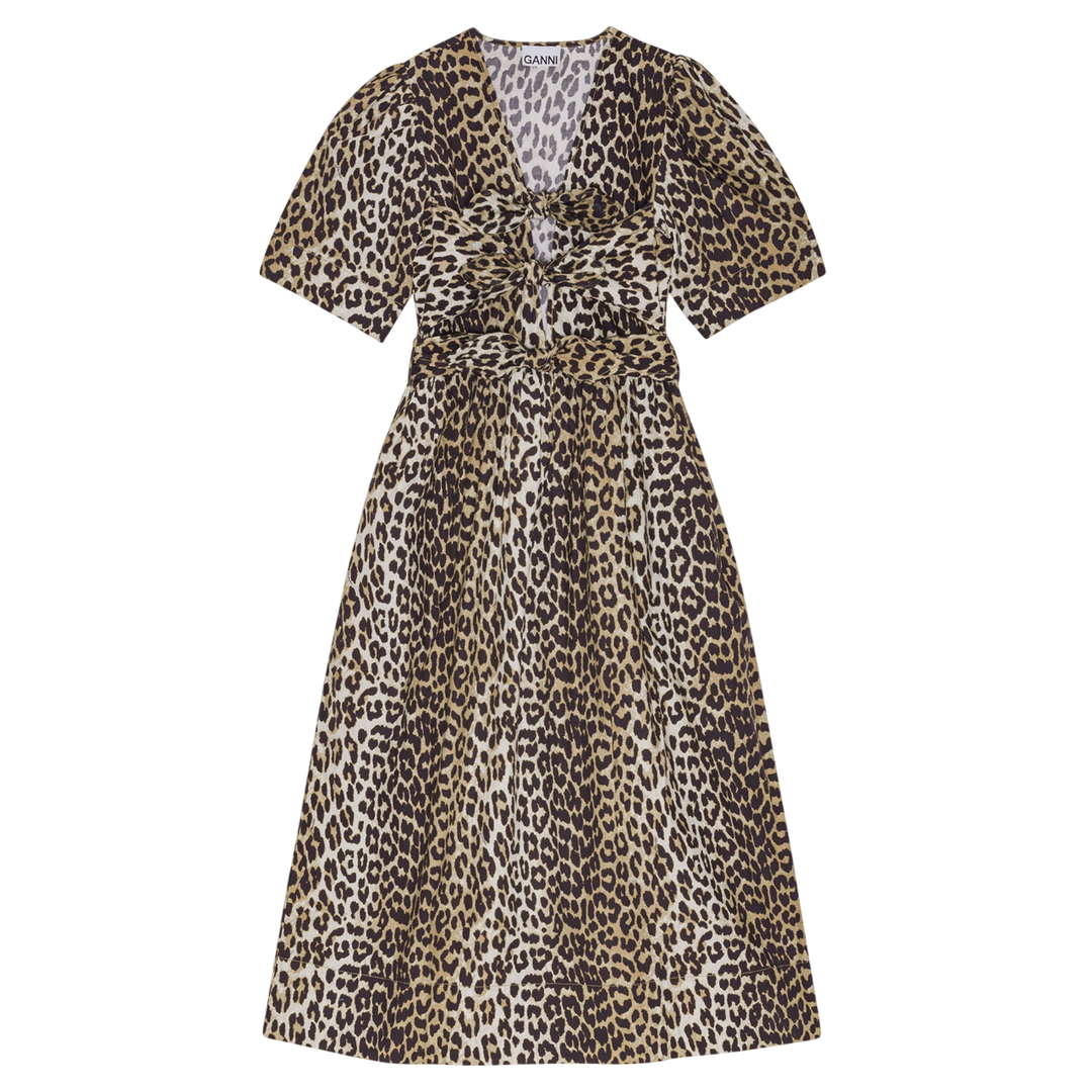 GANNI_Printed_Cotton_Tie_Strap_Midi_Dress_Brown