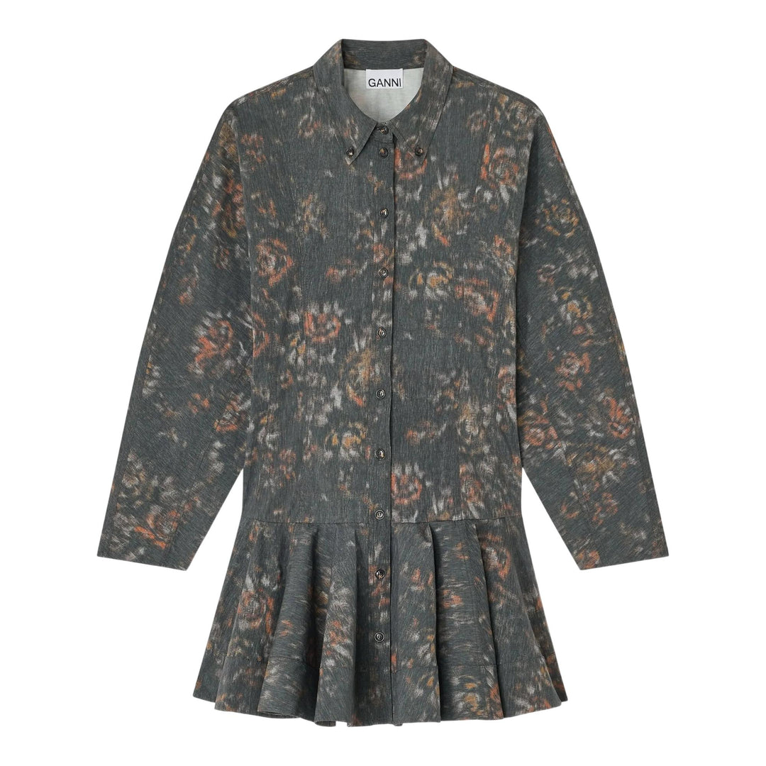 Club21 - GANNI - Printed Stretch Cotton Buttoned Dress - WOVEN DRESSES - Charcoal