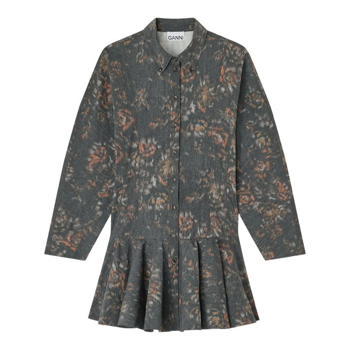 Club21 - GANNI - Printed Stretch Cotton Buttoned Dress - WOVEN DRESSES - Charcoal