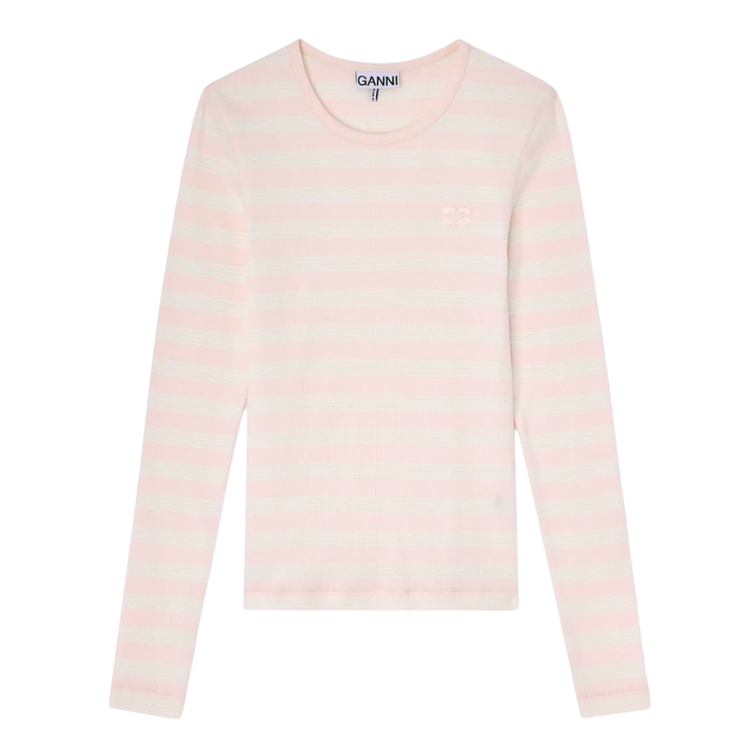 Soft Cotton Stripe Rib Long Sleeve Top