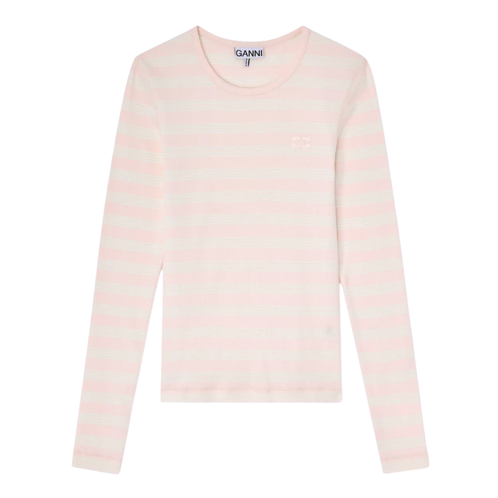 Soft Cotton Stripe Rib Long Sleeve Top