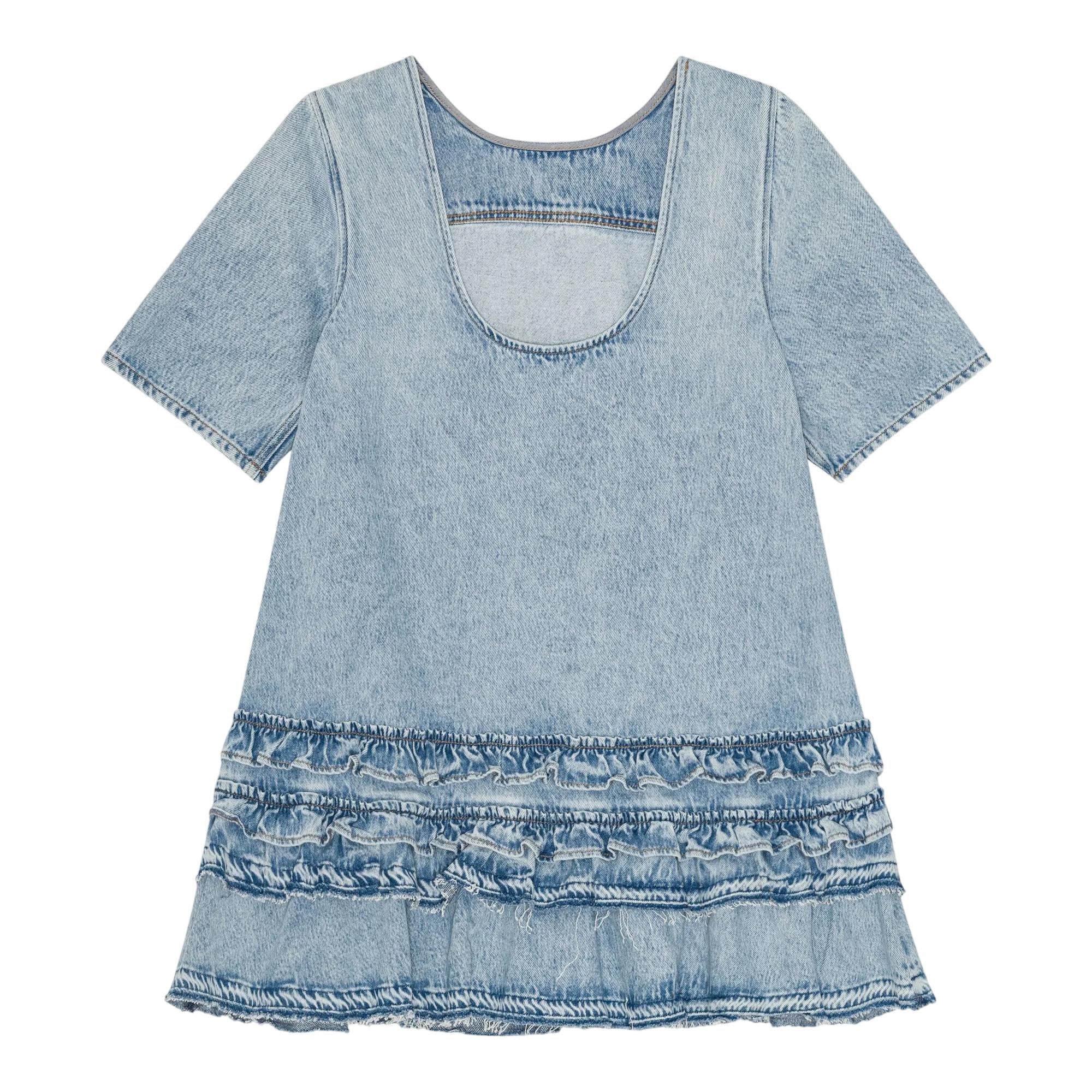 GANNI Blue Light Denim Frill Mini Dress