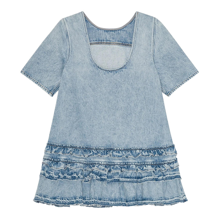 Club21 - GANNI - Soft Rigid Denim Open Back Frill Mini Dress - WOVEN DRESSES - Denim